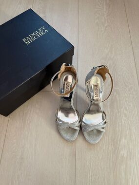 Badgley Mischka Glittery Gold Ankle-Strap Sandals